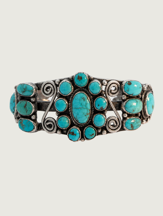 Sterling Silver Turquoise Flower Cuff Bracelet