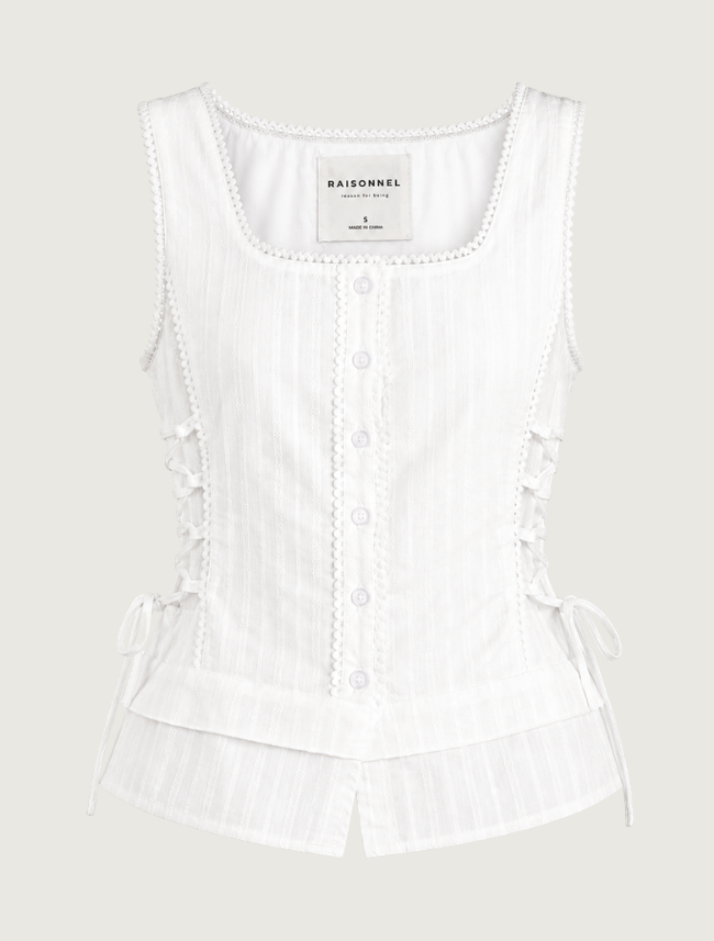 Raisonnel Lace-Trim Button-Front Peplum Top