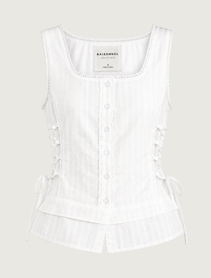 Raisonnel Lace-Trim Button-Front Peplum Top