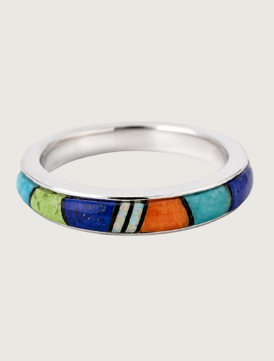Sterling Silver Multi Inlay Ring