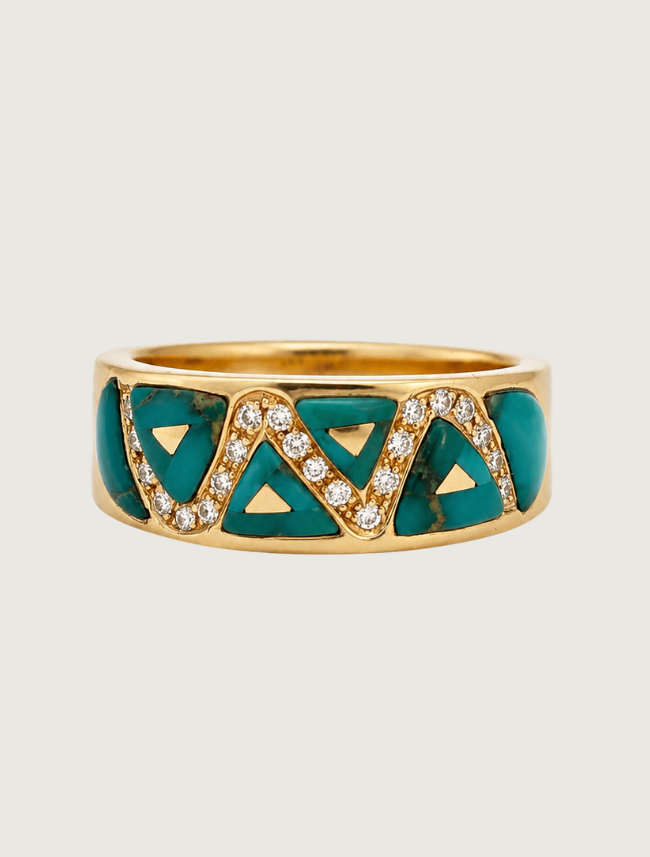 14K Yellow Gold Turquoise & Diamond Ring