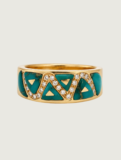 14K Yellow Gold Turquoise & Diamond Ring