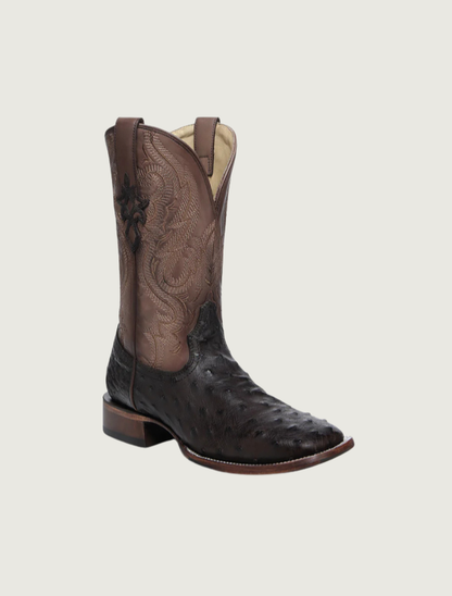 Corral Black Embroidery & Ostrich Square Toe Cowboy Boots