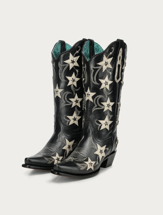 Corral Women's Black Star Overlay & Studs Cowboy Boots