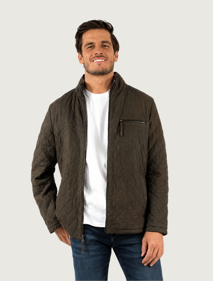Mavericks Men's Quilted Leather Jacket in Olive