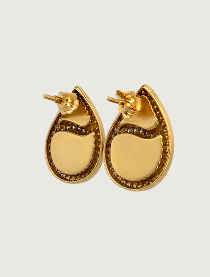 14K Yellow Gold Opal & Diamond Earrings
