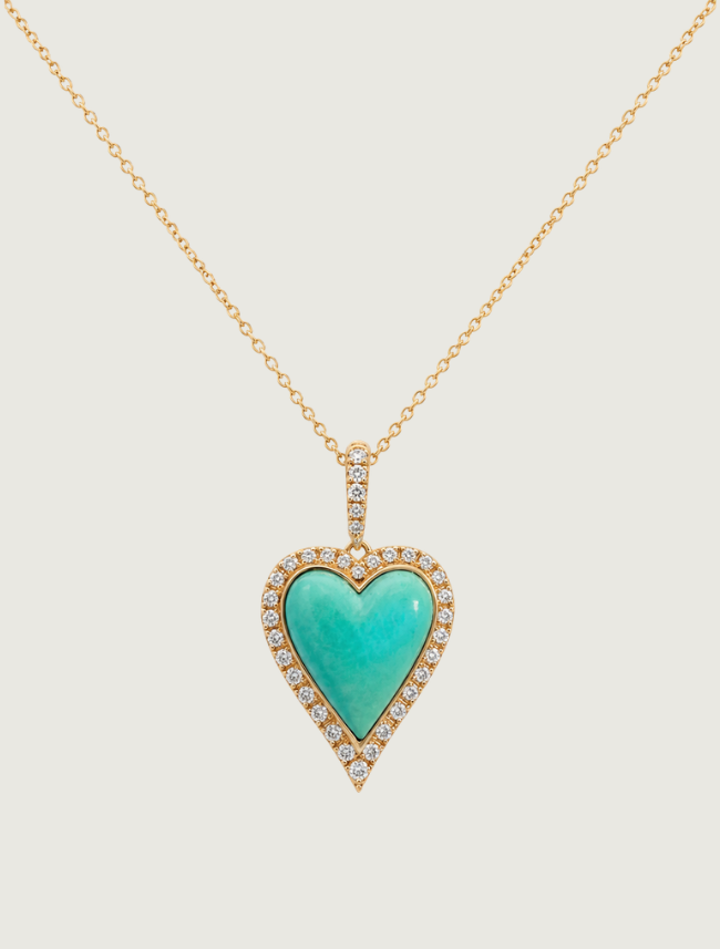 14K Yellow Gold Sleeping Beauty Turquoise & Diamond Pendant