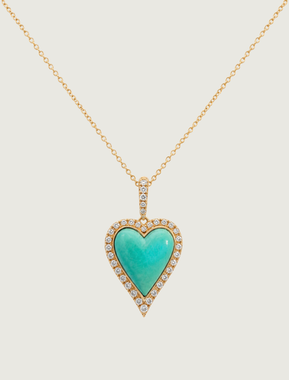 14K Yellow Gold Sleeping Beauty Turquoise & Diamond Pendant