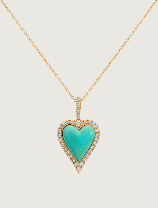 14K Yellow Gold Sleeping Beauty Turquoise & Diamond Pendant