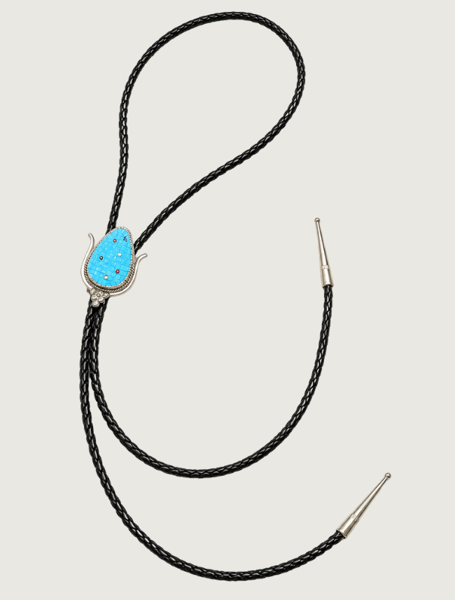 Sterling Silver Blue Enamel & Inlay Bolo Tie