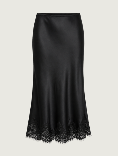 Raisonnel Satin Lace Trim Midi Skirt