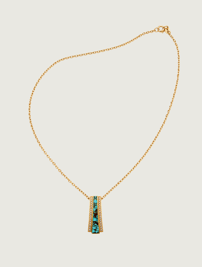 14K Yellow Gold Turquoise & Diamond Pendant
