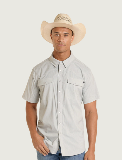 Rock & Roll Denim Men's TEK Western Grey Pin Stripe Short Sleeve Shirt