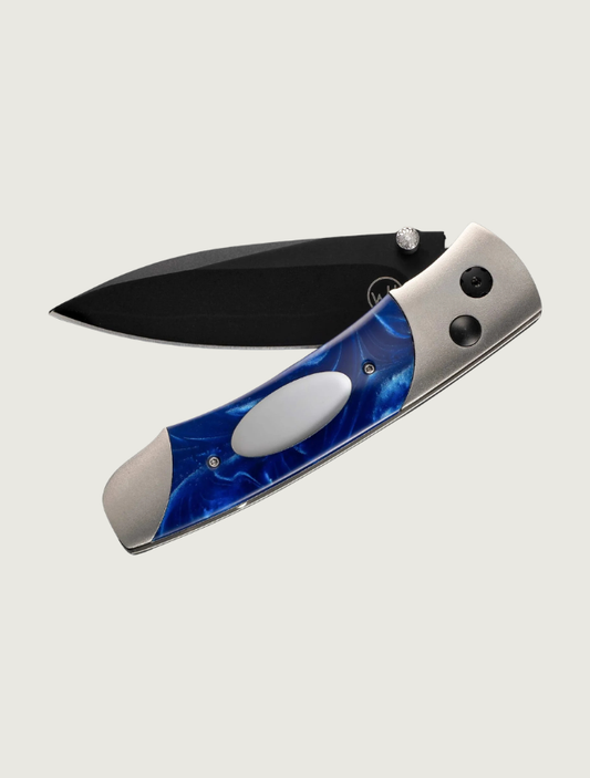 William Henry Titanium Pocket Knife with Blue Acrylic Resin and Stainless Steel Blade