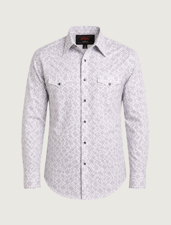 Rock & Roll Denim Men's Medallion Print Long Sleeve Snap Shirt