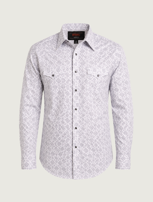 Rock & Roll Denim Men's Medallion Print Long Sleeve Snap Shirt