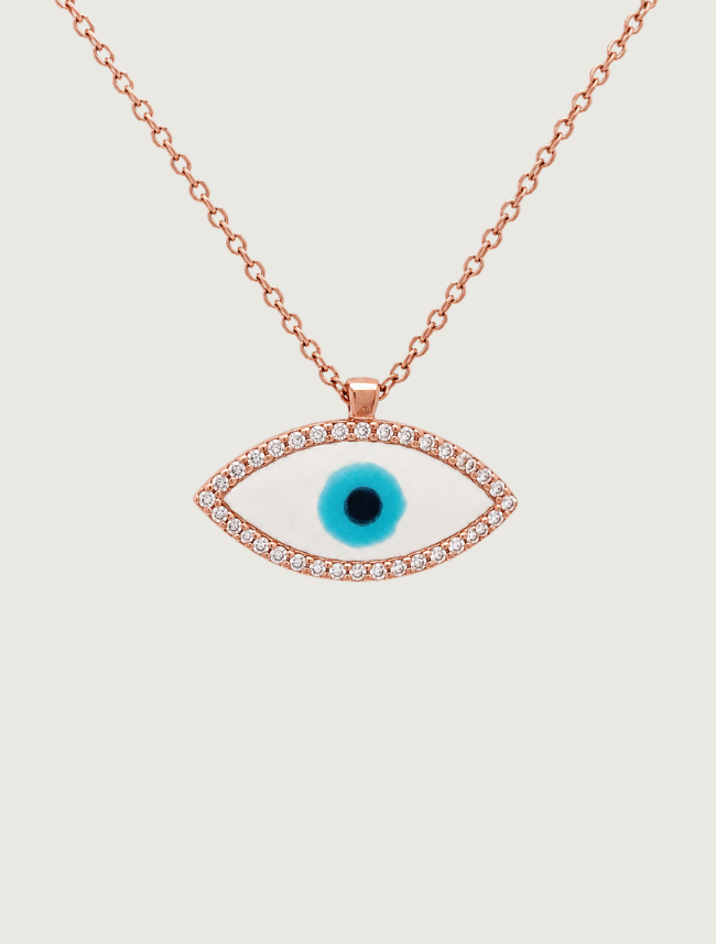 18K Rose Gold Enamel & Diamond Evil Eye Necklace
