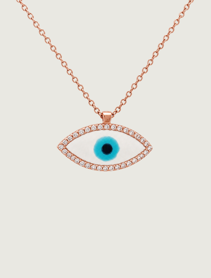 18K Rose Gold Enamel & Diamond Evil Eye Necklace