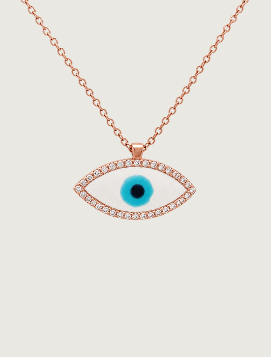 18K Rose Gold Enamel & Diamond Evil Eye Necklace