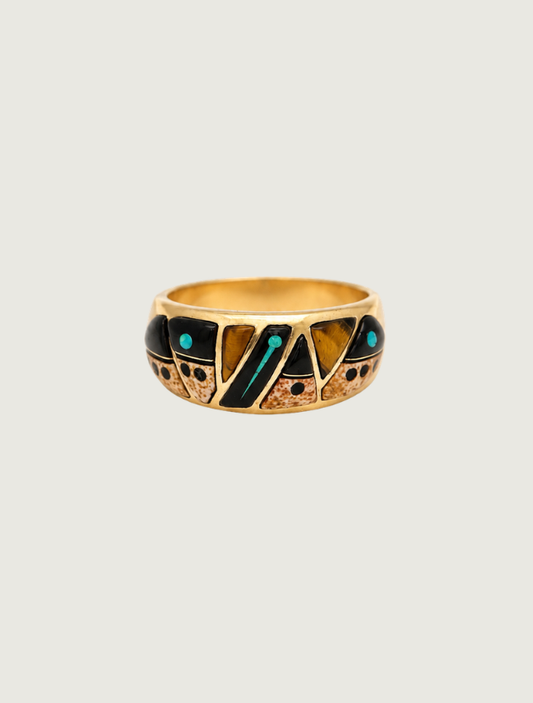 14K Yellow Gold Multicolor Pueblo Inlay Ring