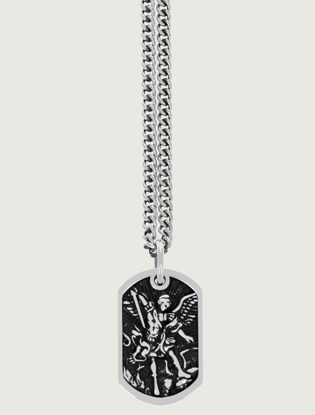 King Baby Saint Michael Dog Tag Pendant Necklace, 24"