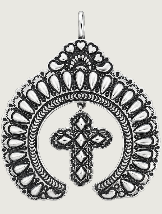 Darryl Becenti Large Sterling Silver Pendant with Cross