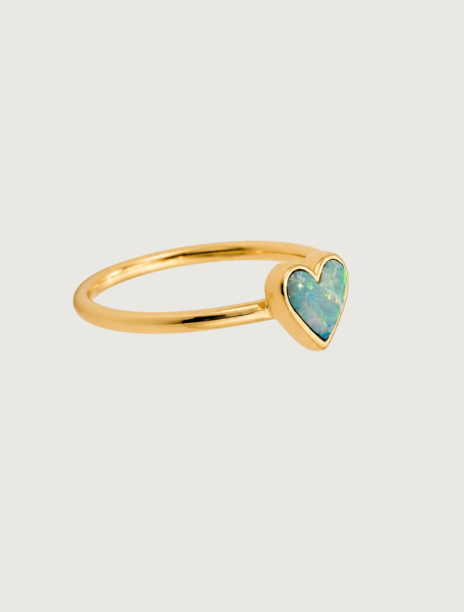 14K Yellow Gold Opal Heart Ring