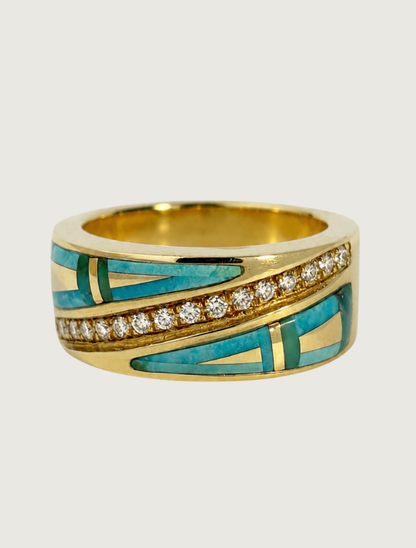 14K Yellow Gold Carico Lake Turquoise & Diamond Ring