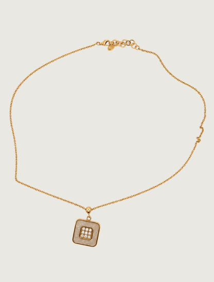 18K Yellow Gold White Enamel & Diamond Necklace