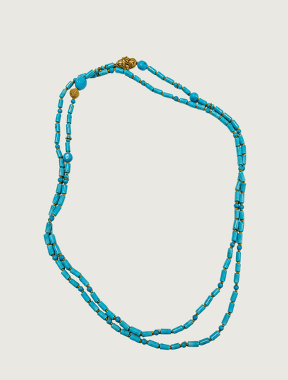 18K Yellow Gold & Turquoise Long Beaded Necklace