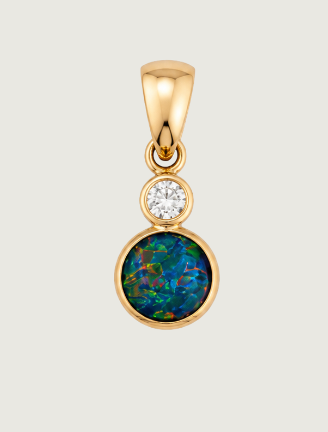 14K Yellow Gold Australian Opal & Diamond Pendant