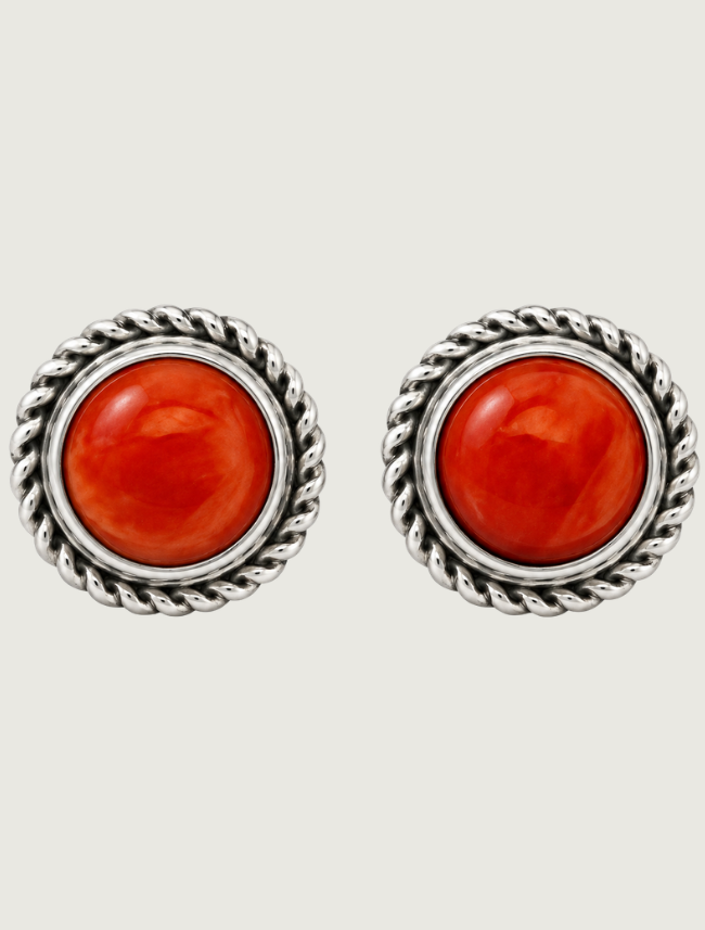 Sterling Silver Red Spiny Oyster Stud Earrings