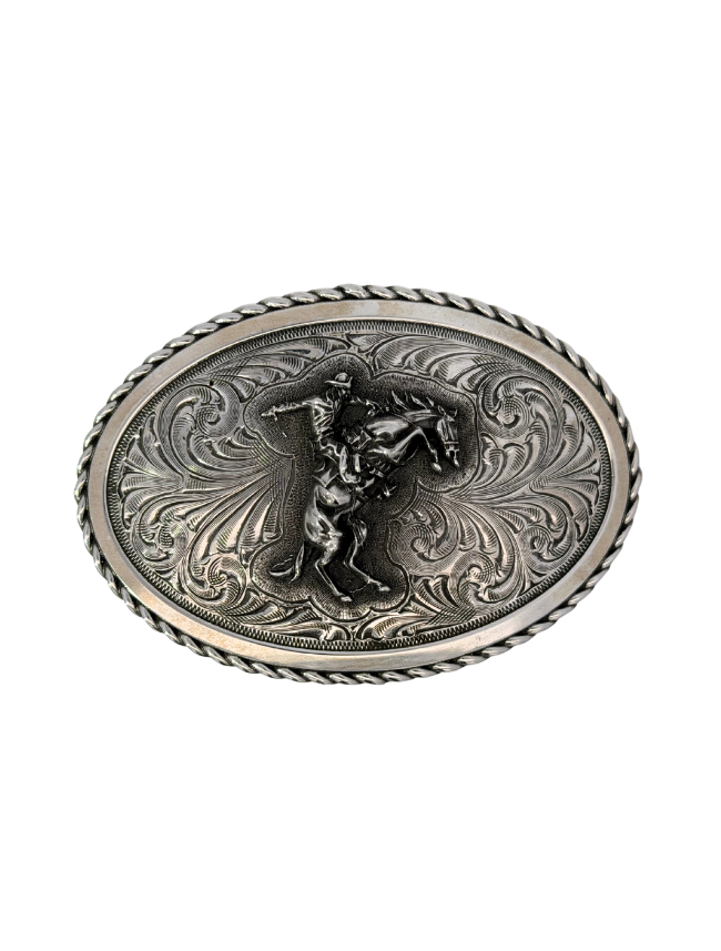 Max Lang Sterling Silver Bronco Rider Oval Belt Buckle