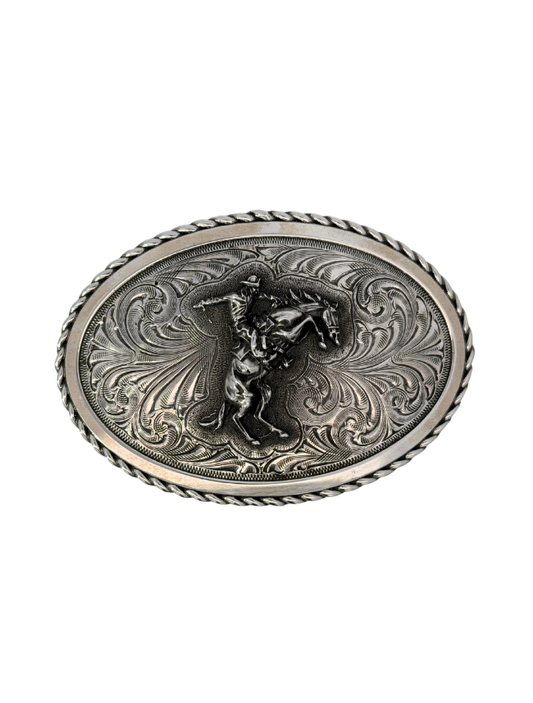Max Lang Sterling Silver Bronco Rider Oval Belt Buckle