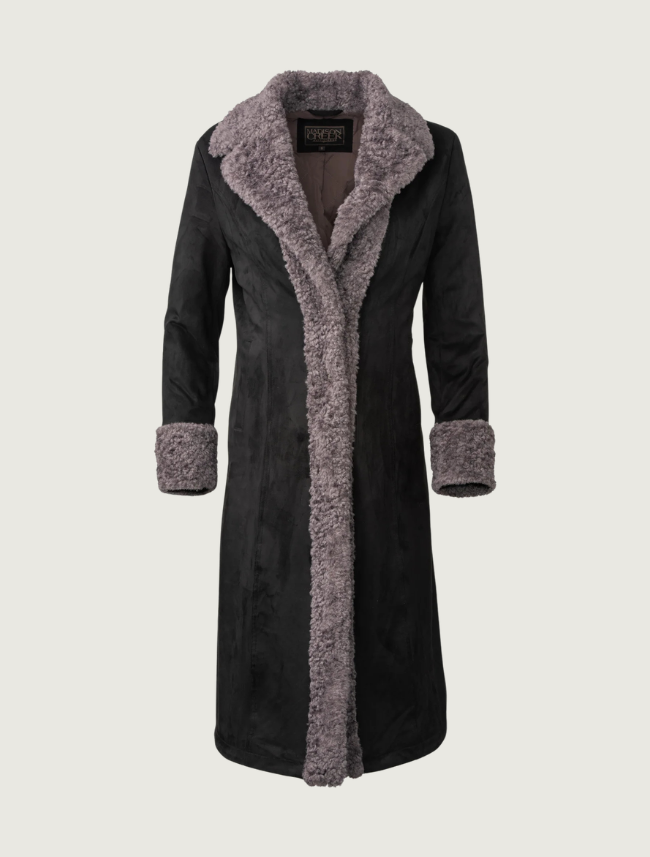 Madison Creek Grace Microsuede Maxi Coat in Black