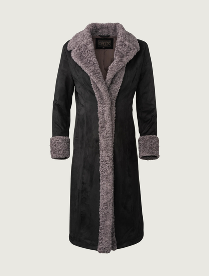 Madison Creek Grace Microsuede Maxi Coat in Black