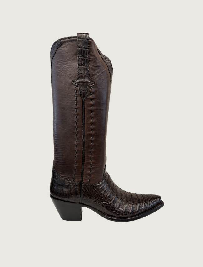Stallion Caiman & Calf Cowgirl Boots in Chocolate