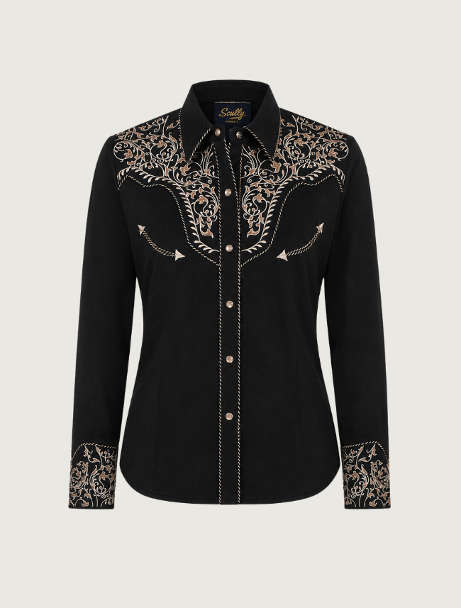 Scully Women's Scroll Embroidery Long Sleeve Snap Shirt