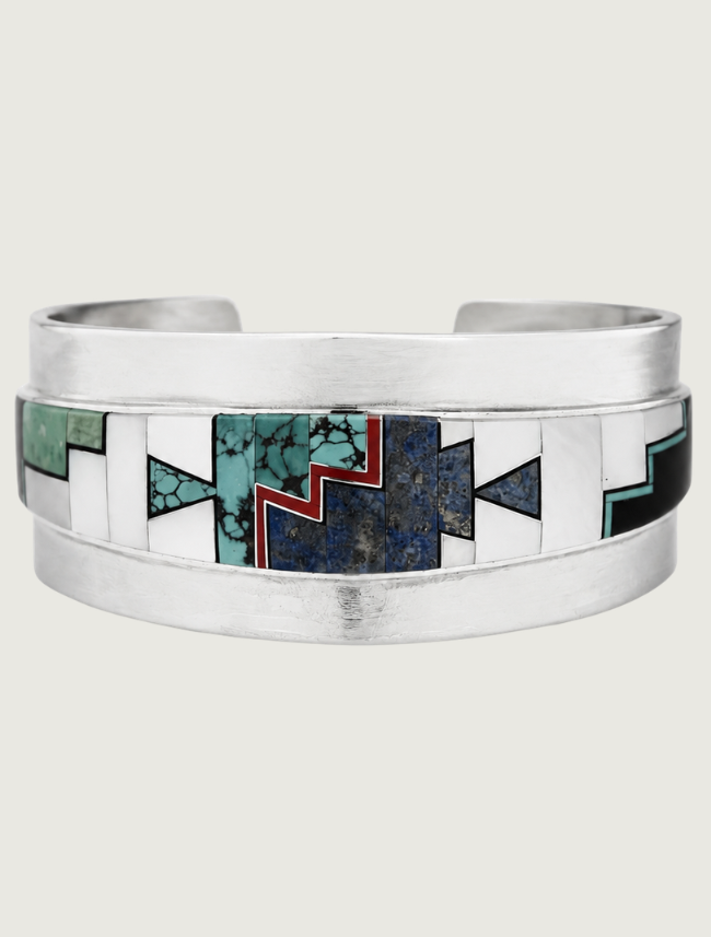 Francis Sterling Silver Multicolor Inlay Cuff Bracelet