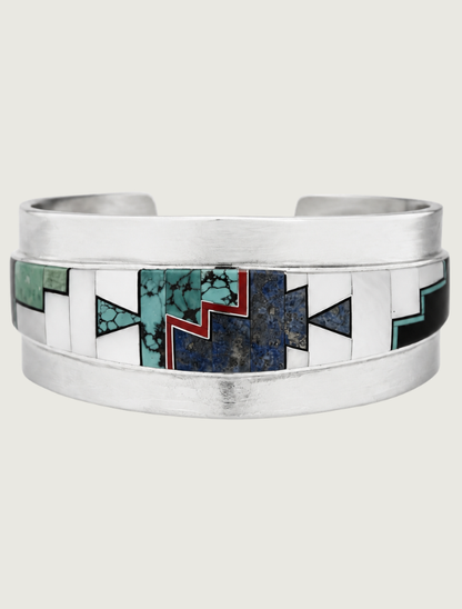 Francis Sterling Silver Multicolor Inlay Cuff Bracelet