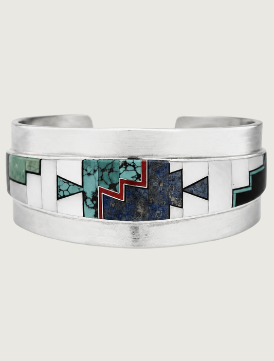 Francis Sterling Silver Multicolor Inlay Cuff Bracelet