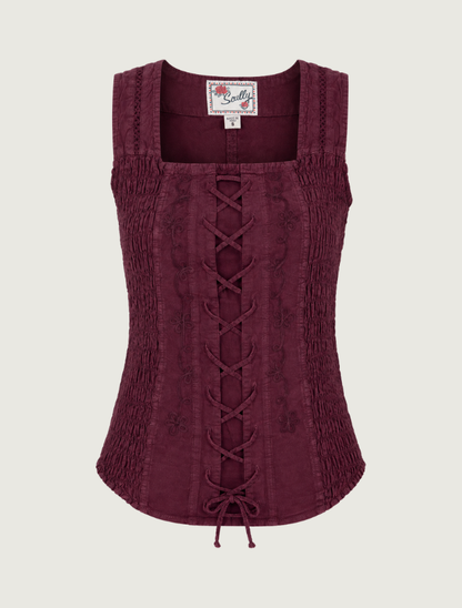 Scully Women's Burgundy Soutache Lace Up Tank Top