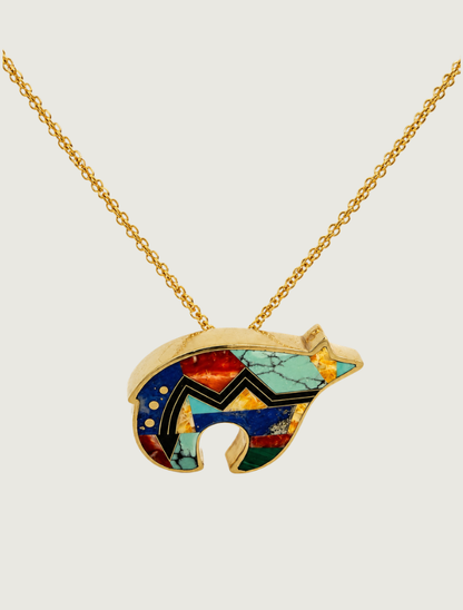 14K Yellow Gold Multi-Stone Bear Pendant