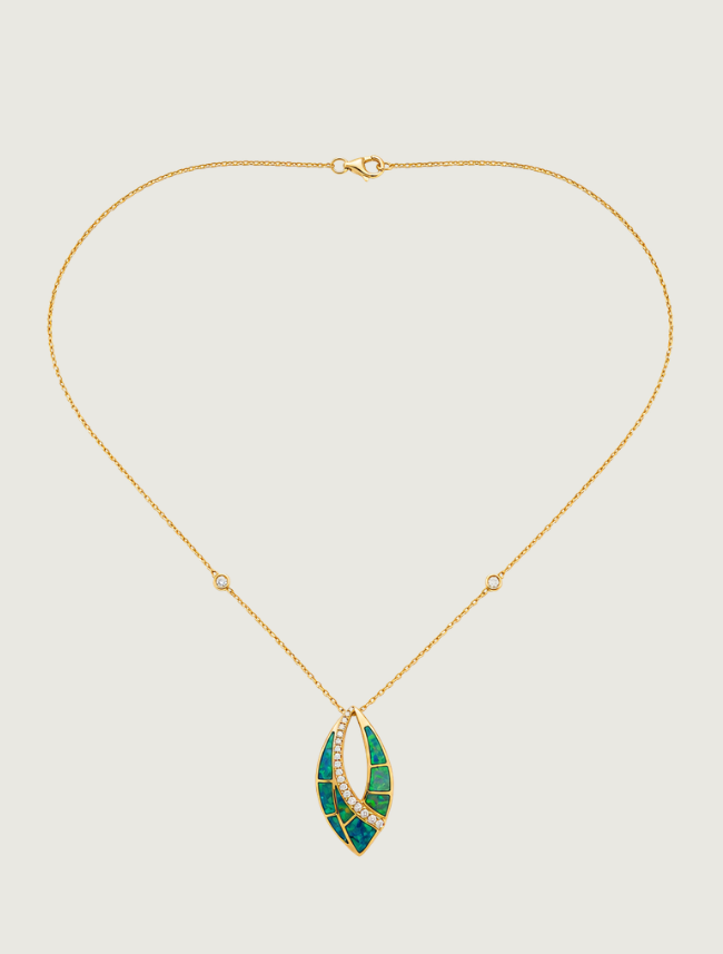 14K Yellow Gold Opal & Diamond Inlay Pendant