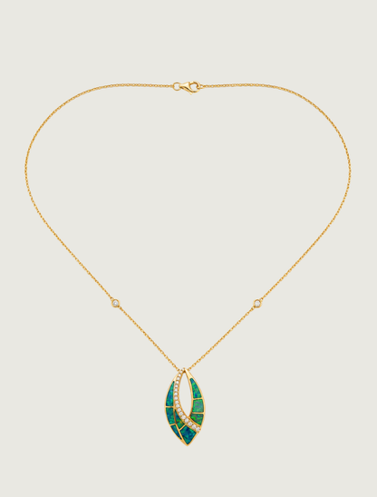 14K Yellow Gold Opal & Diamond Inlay Pendant