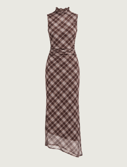 Hem & Thread Brown Plaid Mesh Maxi Dress