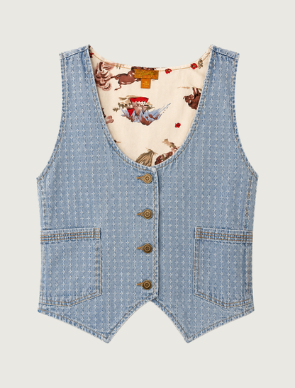 Scully Women's Light Blue Denim Button Front Cropped Vest