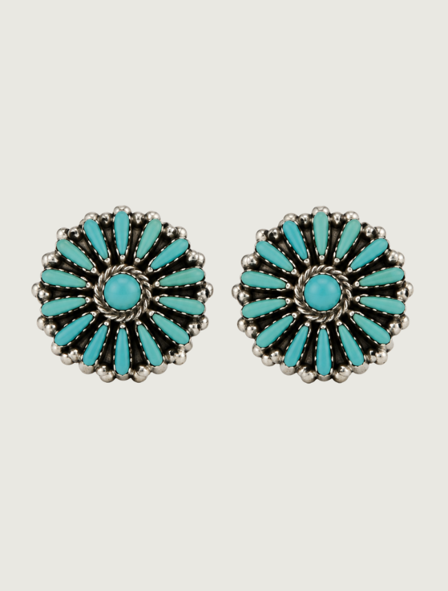 Sterling Silver Turquoise Flower Clip-On Earrings