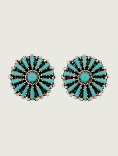 Sterling Silver Turquoise Flower Clip-On Earrings