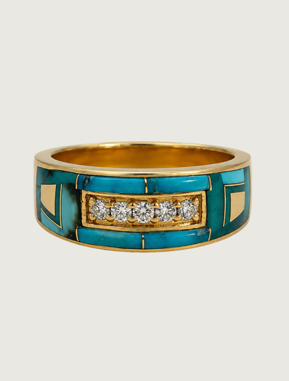 14K Yellow Gold Carico Lake Turquoise & Diamond Ring